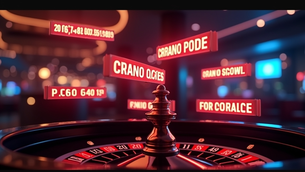 Códigos promocionais brilhando sobre uma mesa de roleta em cassino escuro