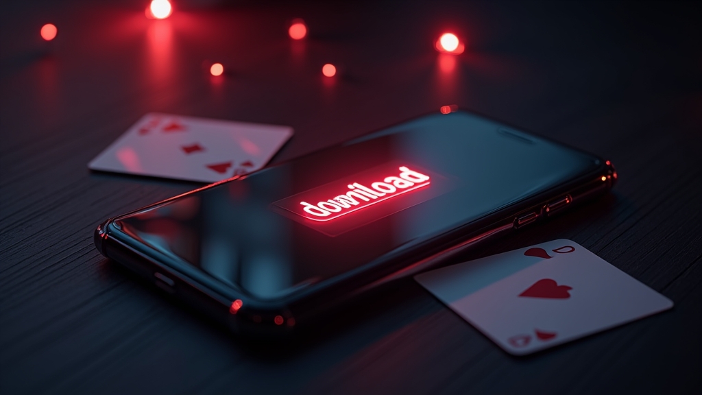 Tela de celular com instalação de app e fundo de cassino escuro