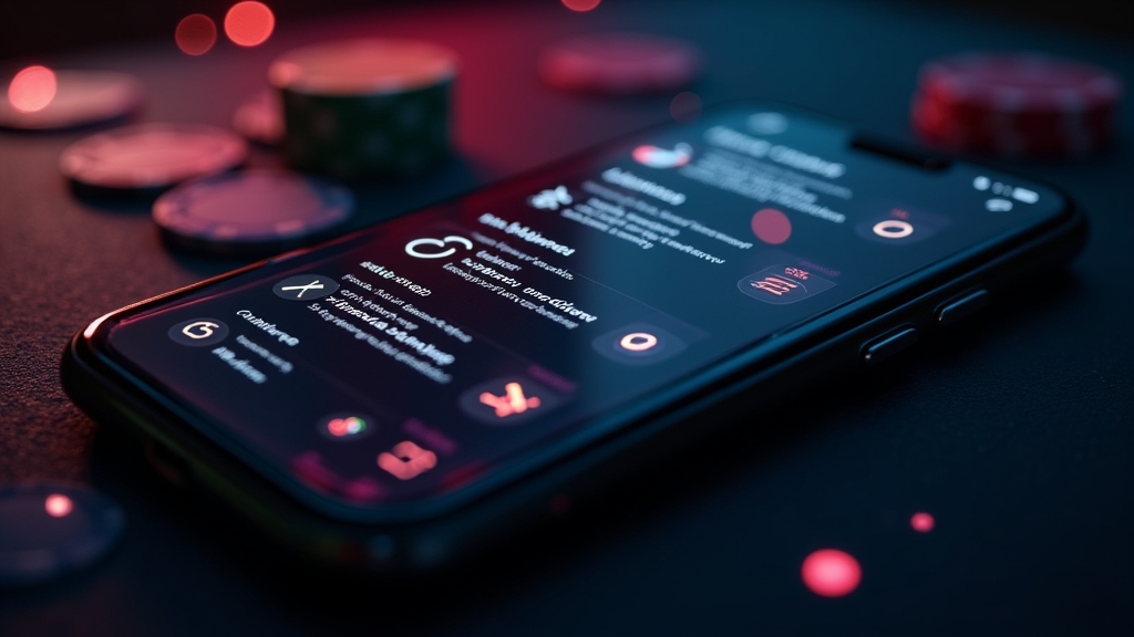 Celular com checklist de requisitos em ambiente escuro de cassino