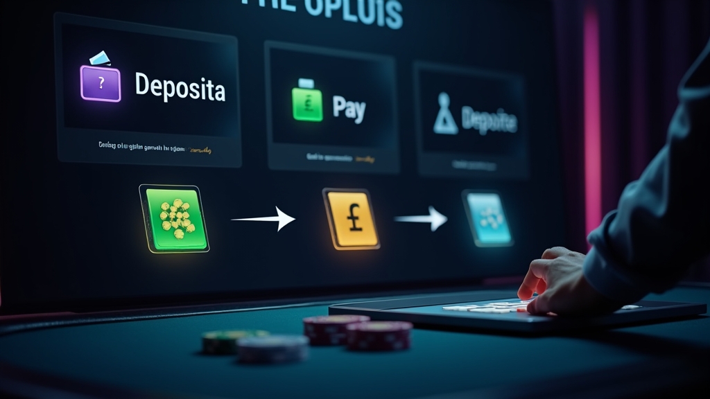 Painel de pagamentos com depósito e saque em ambiente de cassino escuro