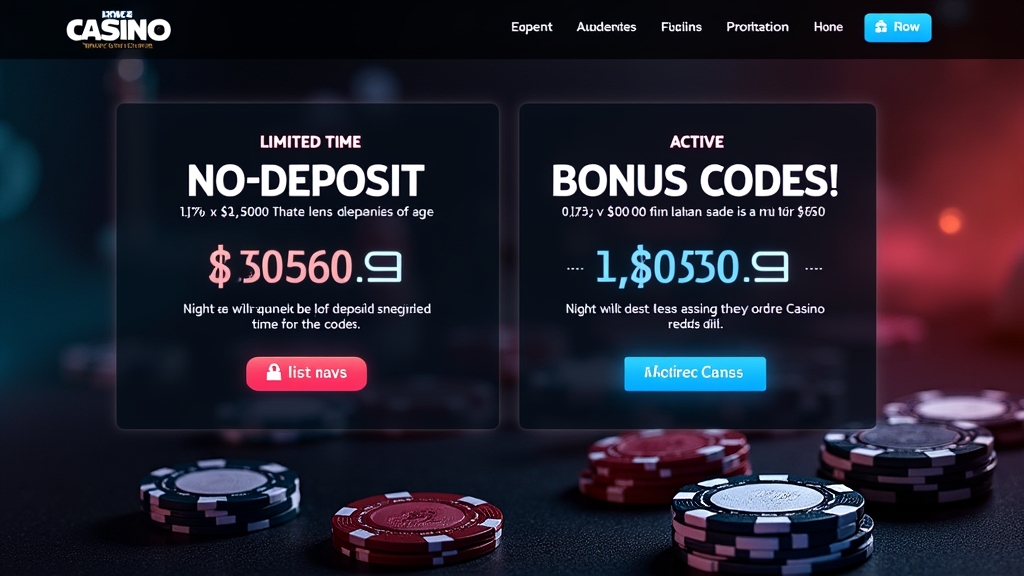 Painel de promoções sem depósito com códigos ativos em cassino escuro